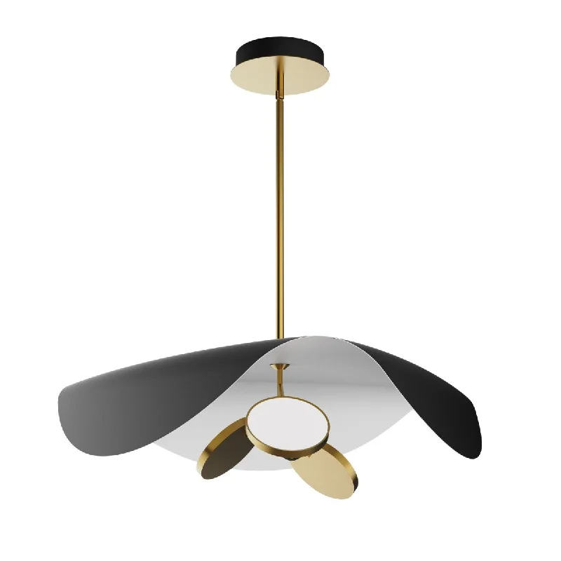 Dimmable Industrial Lighting for Ambiance ControlCarmen 32 in. 3 Lights LED Pendant Light Black finish with Satin Brass Hardware