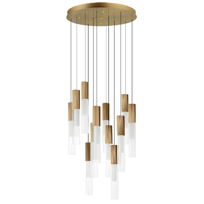 Dimmable Industrial Lighting for Ambiance ControlReeds 23 in. 12 Lights LED Pendant Light Gold Finish