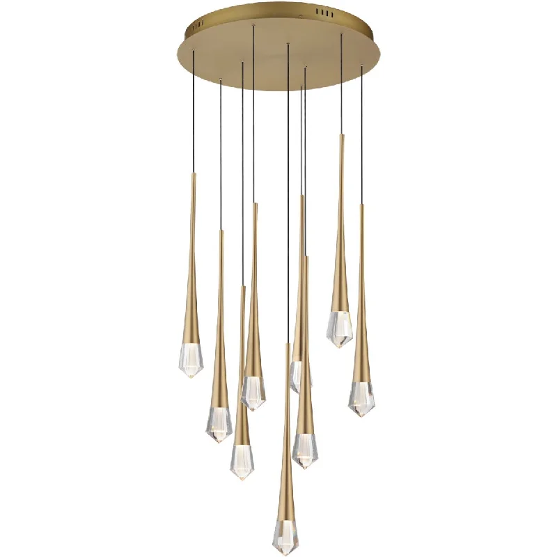 Industrial Area Lighting for Large Open SpacesPierce 19 in. 9 Lights LED Pendant Light Gold finish