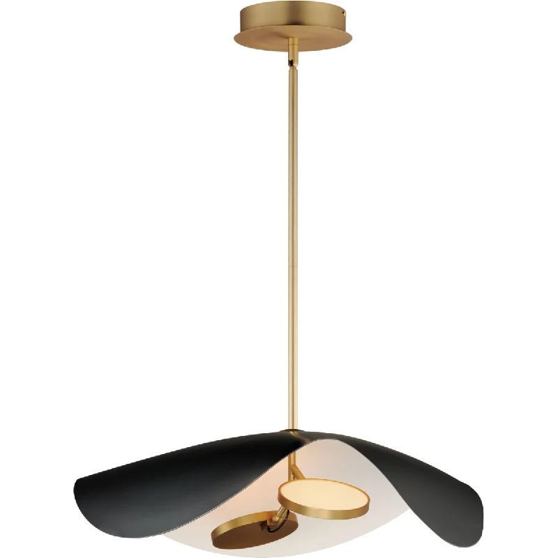 Industrial Lighting for Textile MillsCarmen 24 in. 2 Lights LED Pendant Light Black finish with Satin Brass Hardware