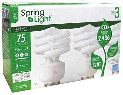 Low - voltage track lighting for safetyTcp Springlight Springlamp Spiral Compact Fluorescent Lamp 19 Watts 2700K 82 Cri Medium Base 3 Per Pack