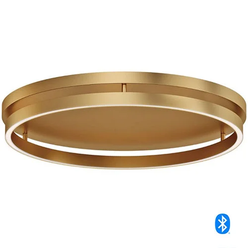 Industrial Pendant Lighting for Machine ShopsGroove 24 in. Smart LED Flush Mount Light Slecectable CCT Gold Finish