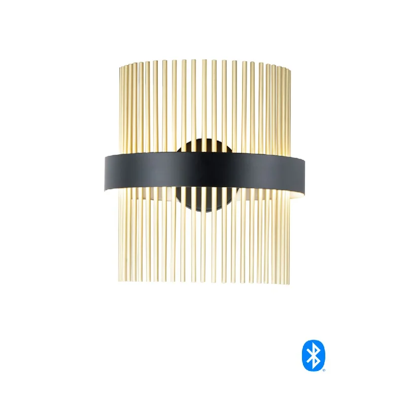 Industrial Flood Lighting for Outdoor Loading DocksChimes 15 in. 2 Lights Smart LED Wall Light Selectable CCT Brass Finish