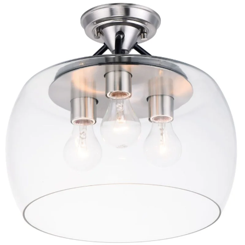 Industrial Ceiling - Mounted Lighting for Assembly PlantsGoblet 14 in. 3 Lights Semi flush Mount Light Satin Nickel Finish Industrial Ceiling - Mounted Lighting for Assembly PlantsGoblet 14 in. 3 Lights Semi flush Mount Light Satin Nickel Finish