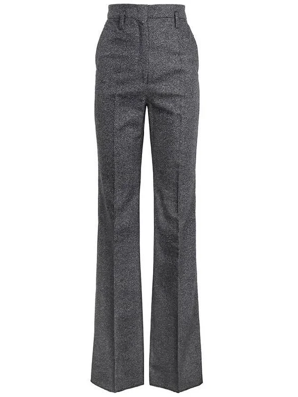 Button Detail Virgin Wool Straight Pants Grey