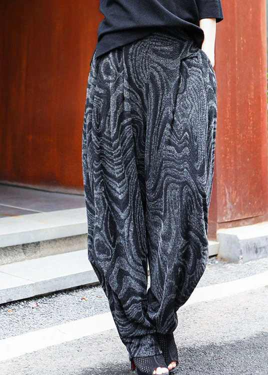 Black Grey High Waist Thick Harem Winter Pants