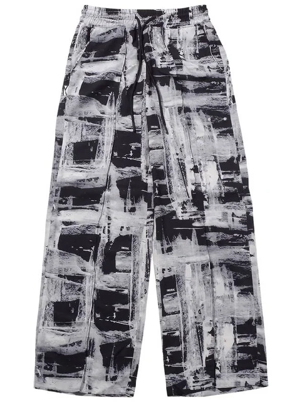 Print Pin Tuck Banding Wide Pants White