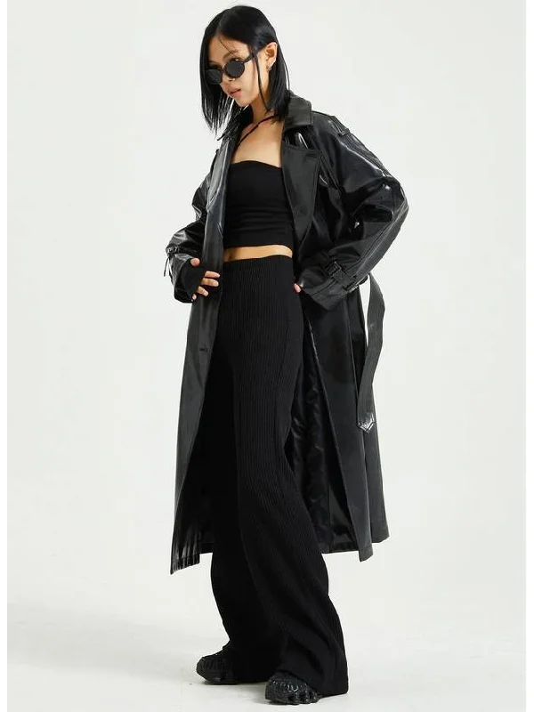 Knitwear Banding Long Wide Pants Black