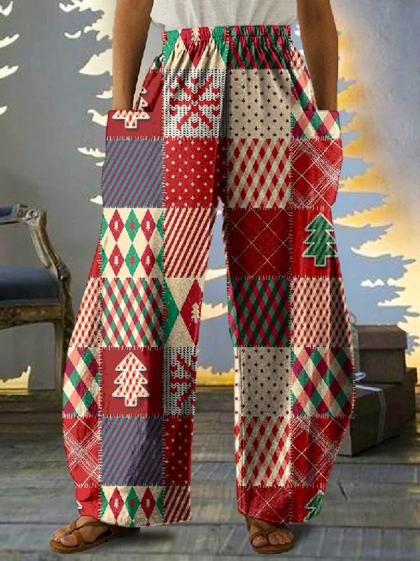 Women's Christmas Patchwork Print Casual Pants