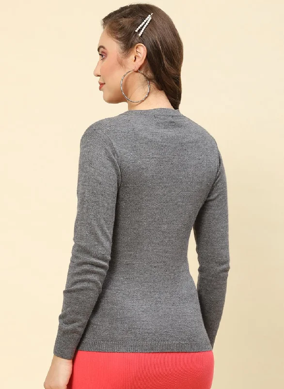 Women Grey Solid Modal Nylone Cardigan