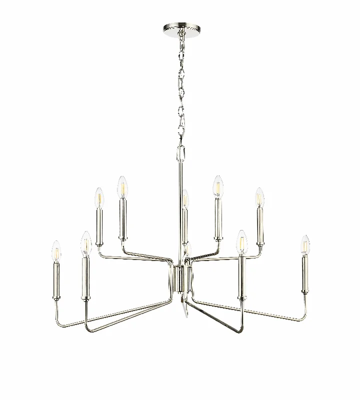 Minimalist Chandeliers for Sleek and Simple InteriorsMinimalist Chandeliers for Sleek and Simple Interiors10 Lamps Raven Chandelier - Polished Nickel - 36.1in Diameter - E12 Candelabra Base