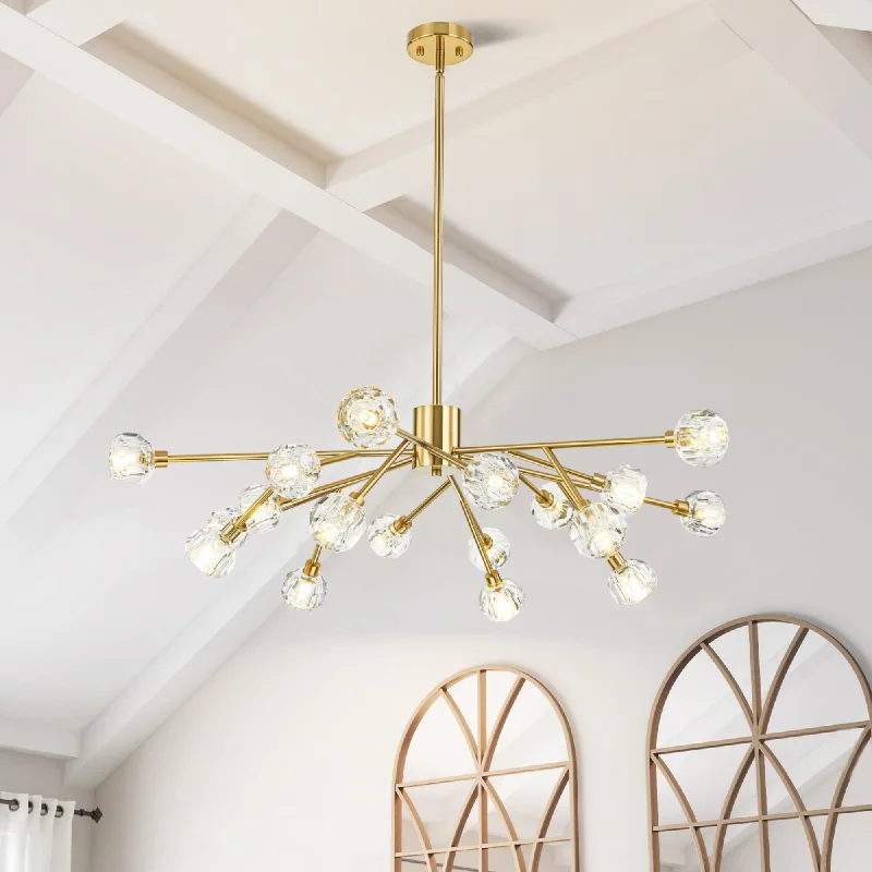 Rustic Wood Chandeliers for Country - Style HousesRustic Wood Chandeliers for Country - Style Houses18-Light Modern Glam Gold Sputnik Linear Cluster Crystal Chandelier for Dining Room - 40.9 in. W x 8.6 in. H