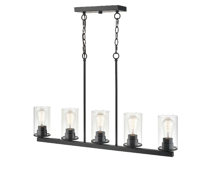 Chandeliers with Adjustable Height for Custom InstallationChandeliers with Adjustable Height for Custom Installation5 Lamps Verlana Island Chandelier - Matte Black - Clear Glass - 35in Diameter - E26 Medium Base
