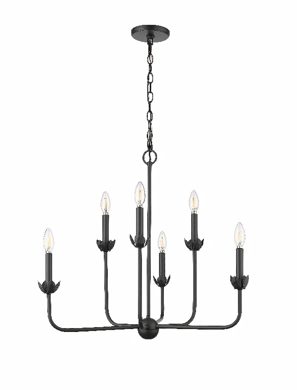 Mid - Century Modern Chandeliers for Vintage AppealMid - Century Modern Chandeliers for Vintage Appeal6 Lamps Freesia Chandelier - Matte Black - 25.625in Diameter - E12 Candelabra Base