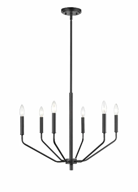 Chandeliers with Metal Frames in Silver FinishChandeliers with Metal Frames in Silver Finish6 Lamps Laurell Chandelier - Matte Black - 24in Diameter - E26 Medium Base