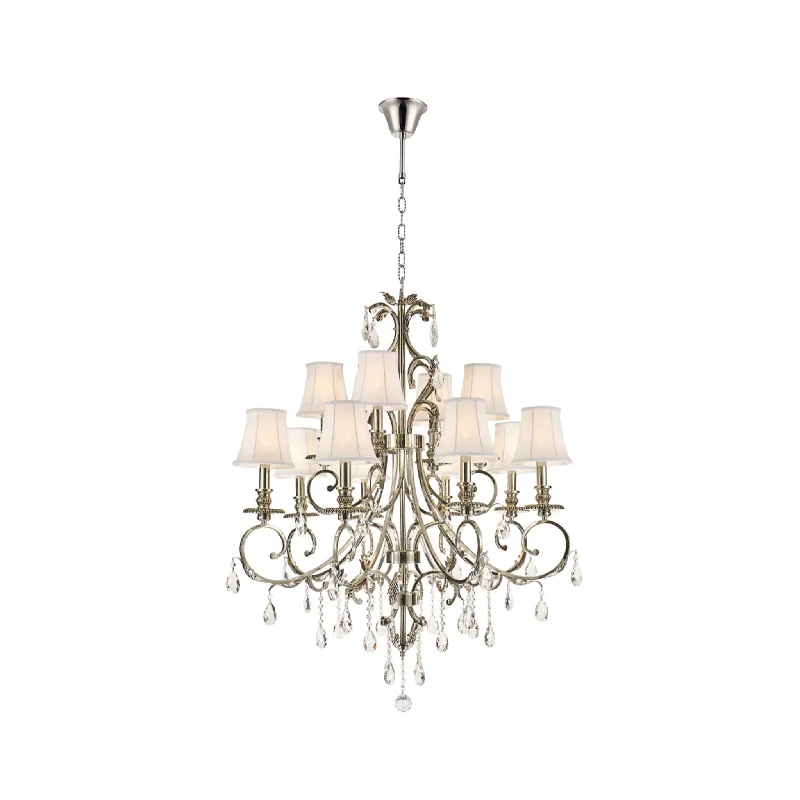 Chandeliers with Colored Glass for a Splash of ColorChandeliers with Colored Glass for a Splash of ColorARIA - Hampton 12 Arm Chandelier - Nickel Plated