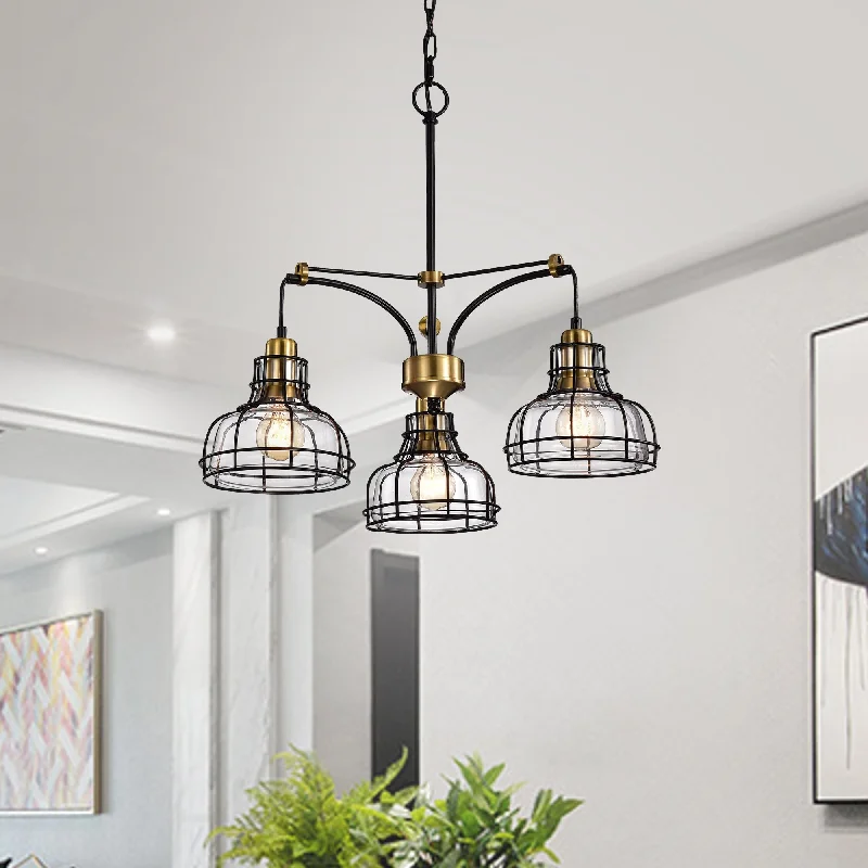 Chandeliers with Clear Crystal for a Sparkling EffectChandeliers with Clear Crystal for a Sparkling EffectBlack and Antique Gold 3-Light Chandelier with Clear Glass Shade