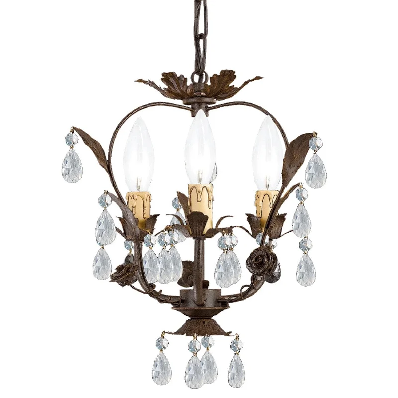 Chandeliers with Metal Frames in Black FinishChandeliers with Metal Frames in Black Finish3 Light Dark Rust Youth Mini Chandelier Draped In Clear Hand Cut Crystal - C193-5823-DR
