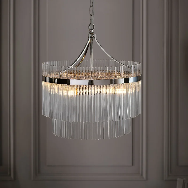 Chandeliers with Clear Crystal for a Sparkling EffectChandeliers with Clear Crystal for a Sparkling EffectEndon Marietta 5lt Chandelier Bright Nickel