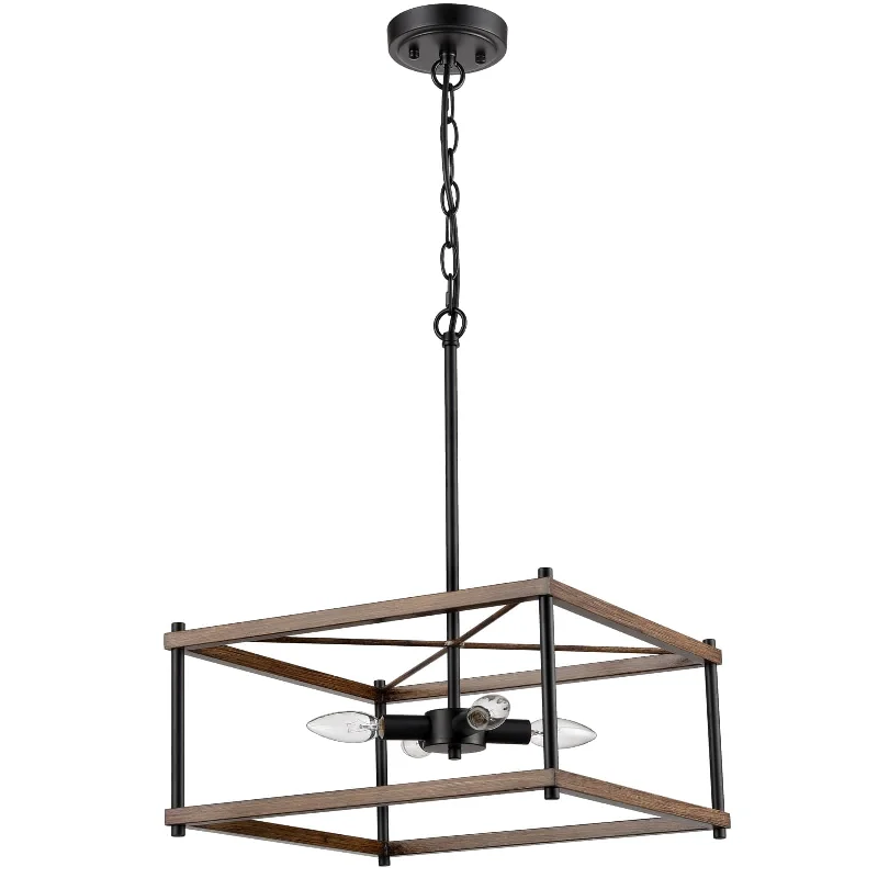 Large Chandeliers for Grand Halls and FoyersLarge Chandeliers for Grand Halls and FoyersFarmhouse 4-Light Black Metal with Wood Grain Paint Large Rectangular chandelier for Kitchen
