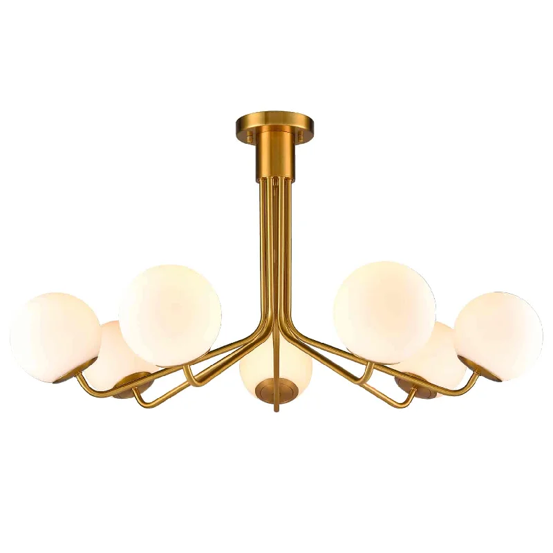 Chandeliers with Metal Frames in Silver FinishChandeliers with Metal Frames in Silver FinishMid-Century Modern Gold Semi Flush Mount Ceiling Light 7-Light Globe Chandelier Light