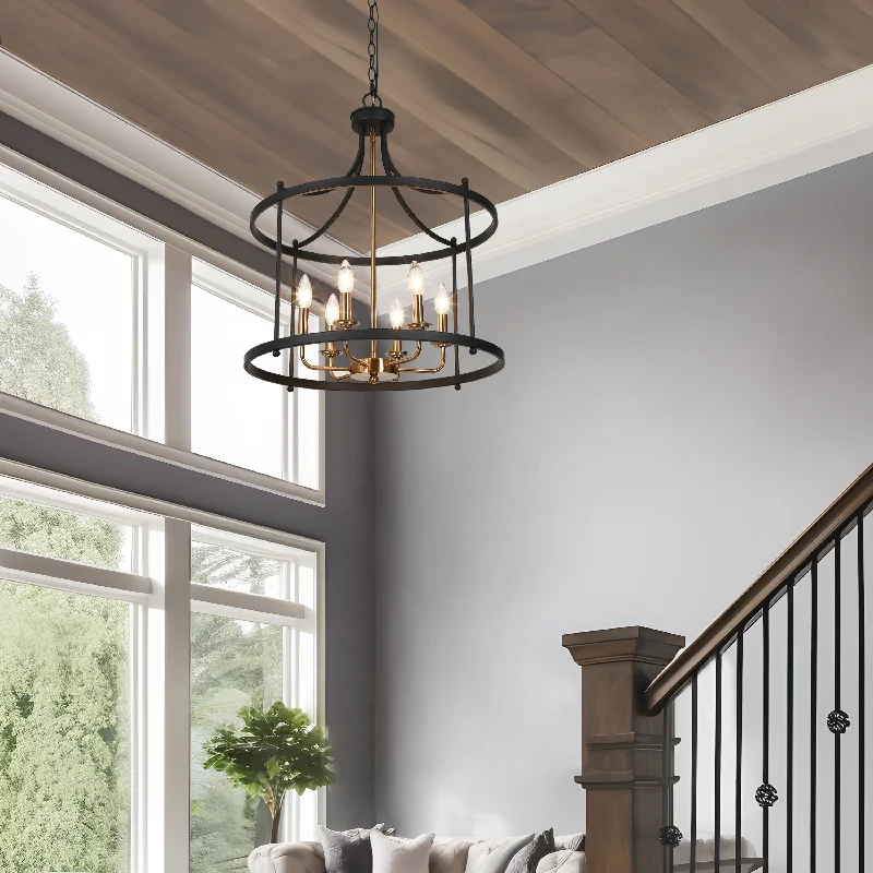 Chandeliers with Venetian Glass for a Luxurious LookChandeliers with Venetian Glass for a Luxurious LookModern 6-Light Drum Chandelier Black Gold Lantern Pendant for Dining Room Foyer - 21.5"D*27"H