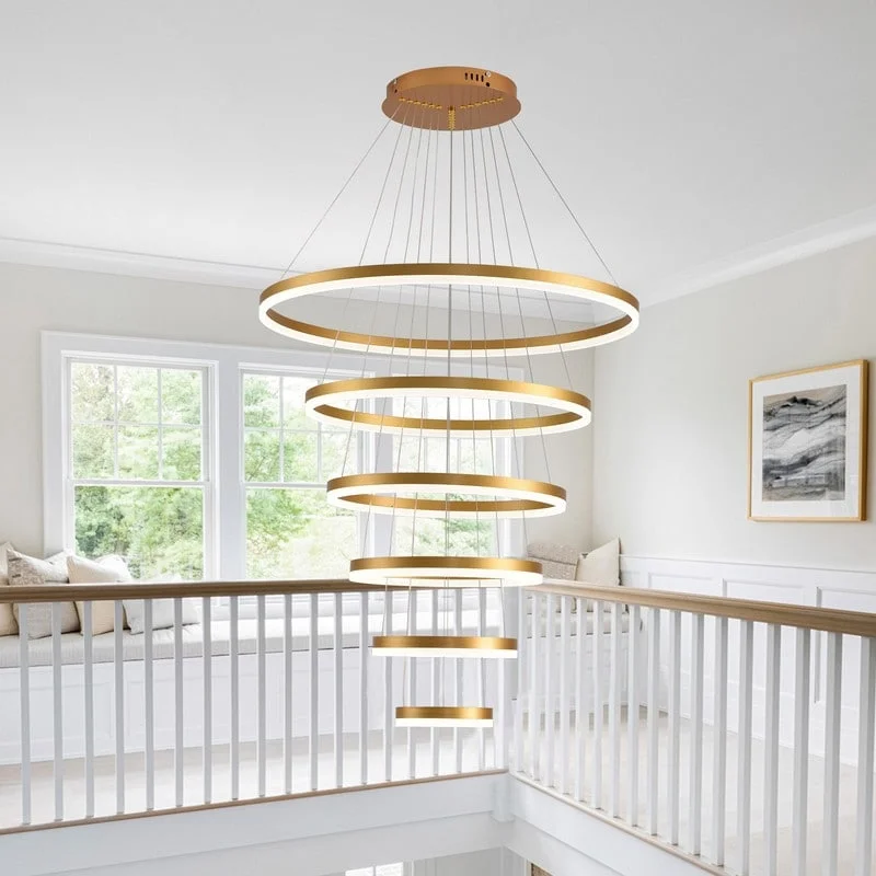 Chandeliers with Frosted Glass for a Softer Light DiffusionChandeliers with Frosted Glass for a Softer Light DiffusionModern Led Chandelier Gold 6 Ring Chandeliers for Foyer High Ceiling