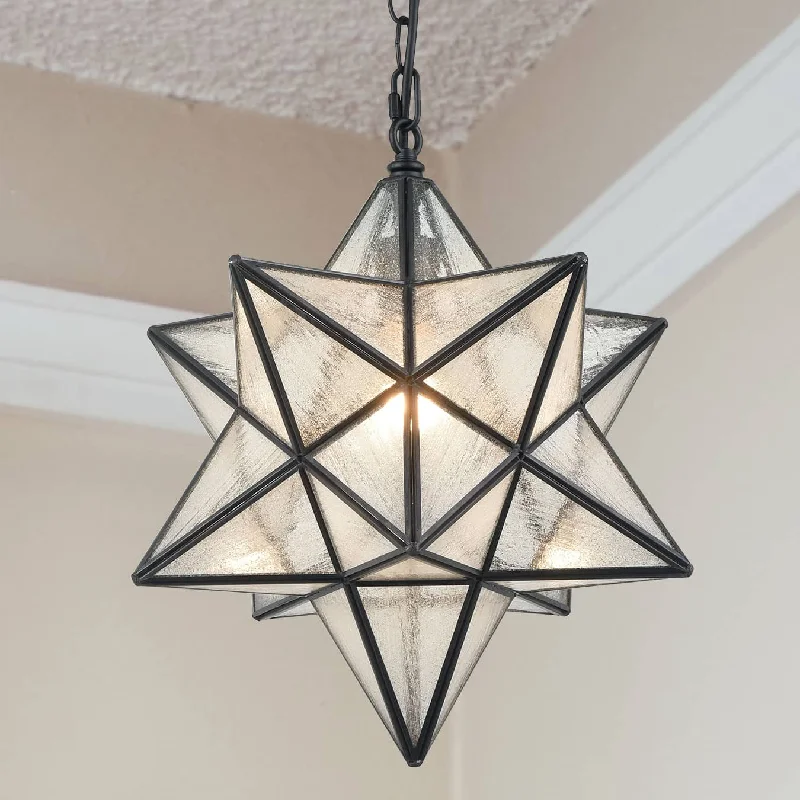 LED Chandeliers for Energy - Efficient LightingLED Chandeliers for Energy - Efficient LightingMoravian Star Pendant Light Seeded Glass Shade, 16 inches