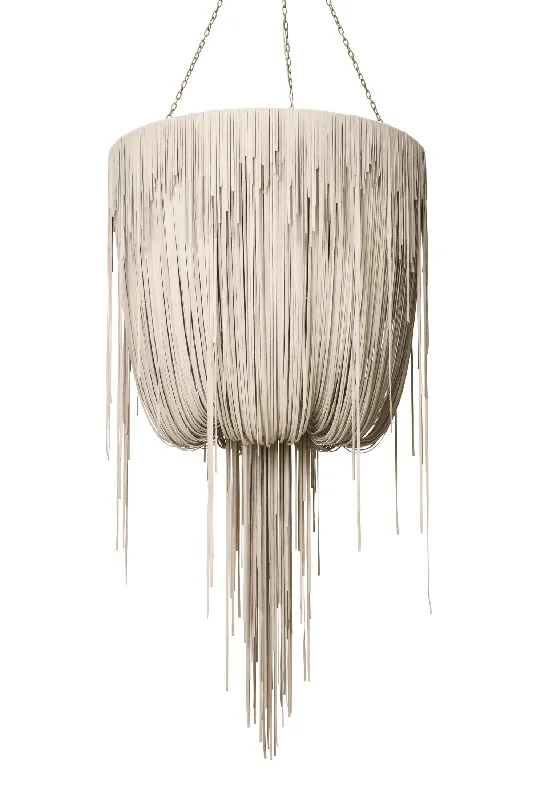 Chandeliers for High Ceilings to Fill Vertical SpaceChandeliers for High Ceilings to Fill Vertical SpaceMedium Round Urchin Leather Chandelier in Cream-Stone Leather