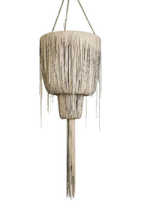 Chandeliers for Dining Rooms to Set the Mood for MealsChandeliers for Dining Rooms to Set the Mood for MealsMedium Round Double-Ball Urchin Leather Chandelier in Cream-Stone Leather