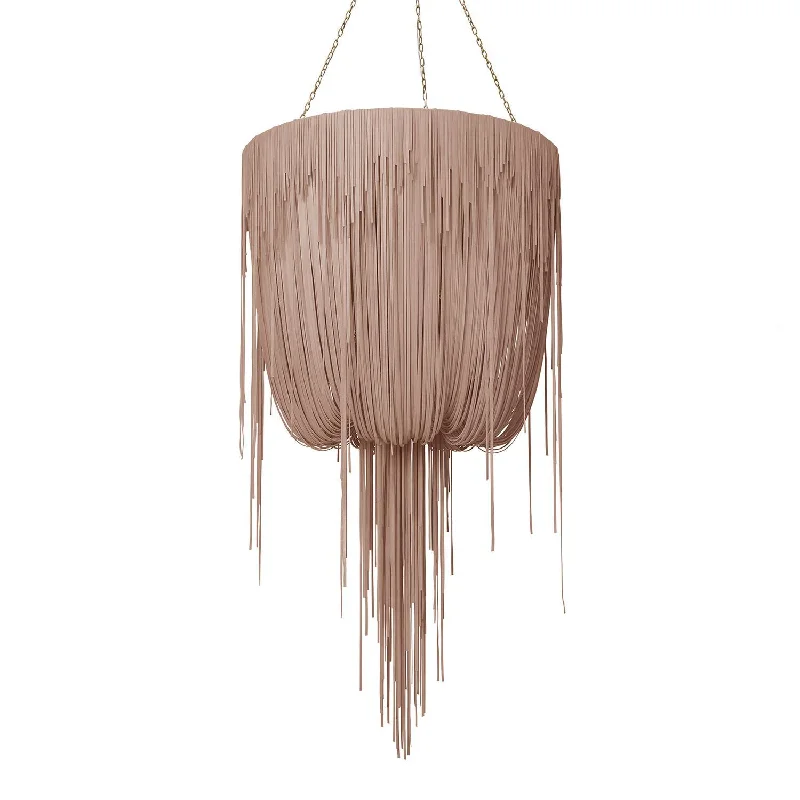 Chandeliers for High Ceilings to Fill Vertical SpaceChandeliers for High Ceilings to Fill Vertical SpaceMedium Round Urchin Leather Chandelier in Metallic Leather
