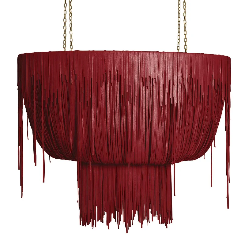 Chandeliers with Colored Glass for a Splash of ColorChandeliers with Colored Glass for a Splash of ColorMedium Oval Urchin Leather Chandelier in NeKeia Leather