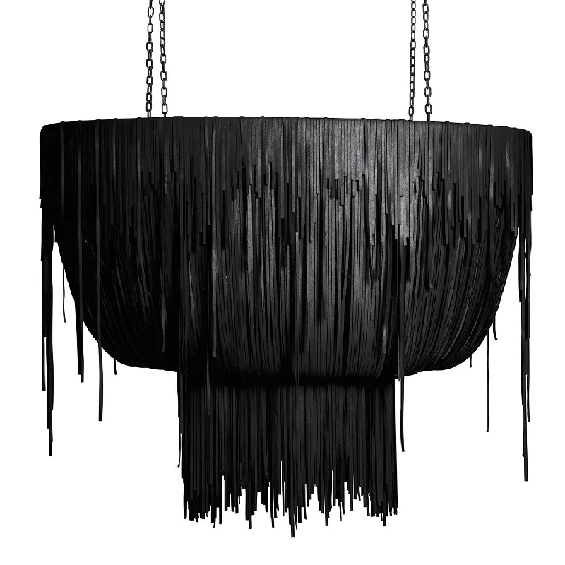 Chandeliers with Metal Frames in Gold FinishChandeliers with Metal Frames in Gold FinishMedium Oval Urchin Leather Chandelier in Premium Leather