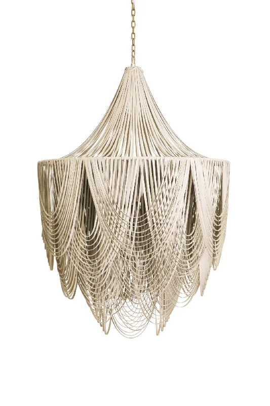 Ceiling - Mounted Chandeliers for Standard CeilingsCeiling - Mounted Chandeliers for Standard CeilingsLarge Round Whisper with Crown Leather Chandelier in Cream-Stone Leather