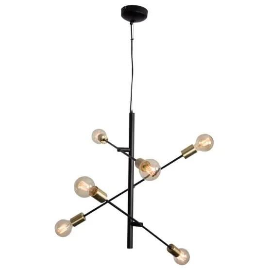 Industrial Style Ceiling Lights with Exposed Bulbs and Metal CagesIndustrial Style Ceiling Lights with Exposed Bulbs and Metal CagesBlack & Gold 6 Light Metal Pendant with Adjustable Arms
