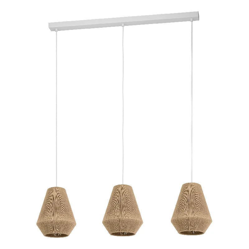 African - Inspired Ceiling Lights with Tribal Patterns and Natural MaterialsAfrican - Inspired Ceiling Lights with Tribal Patterns and Natural MaterialsAlderney 3 Light Natural Yarn with White Linear Pendant
