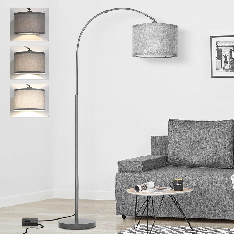 Wood Floor Lamp with Natural Grain for a Warm and Organic FeelWood Floor Lamp with Natural Grain for a Warm and Organic FeelArc Floor Lamp with Dimmer,Modern Standing Lamp with Gray Adjustable Hanging Shade,Tall Pole Lamp Reading Light9W LED Bulb