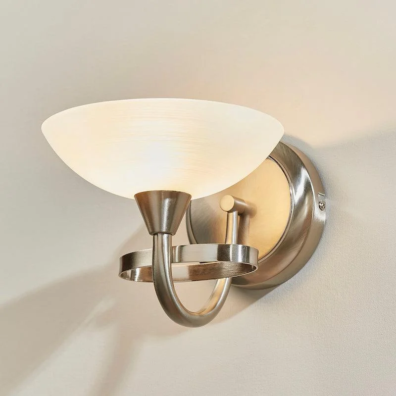 Glass Floor Lamp with Frosted Shades for Soft Diffused LightGlass Floor Lamp with Frosted Shades for Soft Diffused LightEndon Cagney 1 Light Satin Chrome & White Wall Light