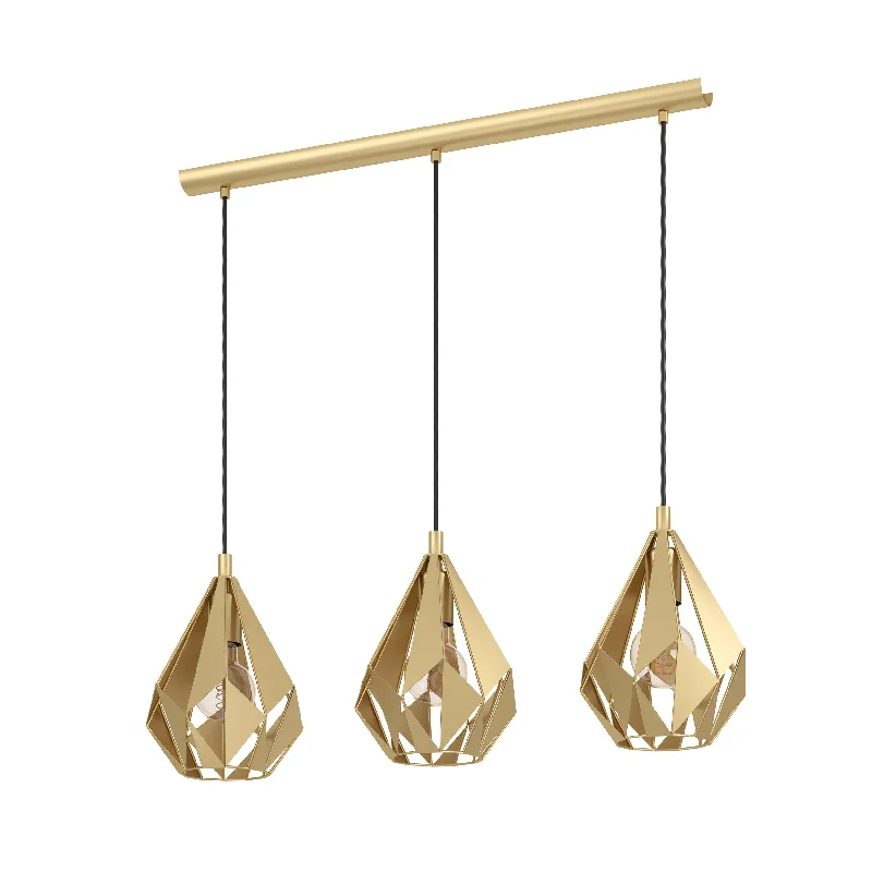 Industrial Style Ceiling Lights with Exposed Bulbs and Metal CagesIndustrial Style Ceiling Lights with Exposed Bulbs and Metal CagesCarlton Matt Brass Small 3 Light Bar Prism Cut Pendant