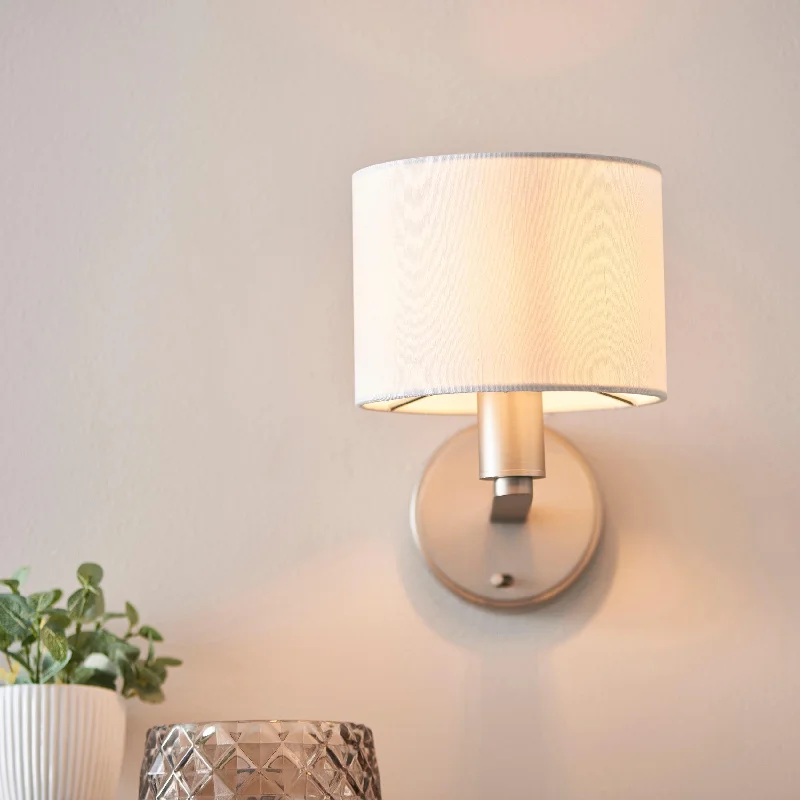 Industrial Style Floor Lamp with Exposed Bulbs for Loft ApartmentsIndustrial Style Floor Lamp with Exposed Bulbs for Loft ApartmentsEndon Daley 1 Light Matt Nickel Wall Light - White Shade