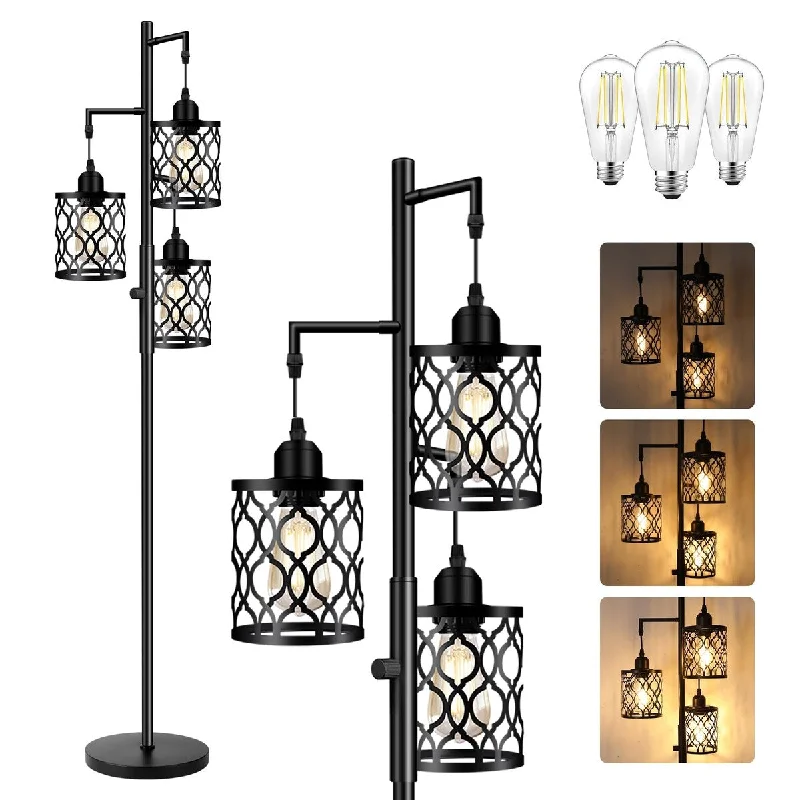 Smart Floor Lamp with Voice Control and Bluetooth ConnectivitySmart Floor Lamp with Voice Control and Bluetooth ConnectivityDimmable Farmhouse Floor Lamp,Industrial Floor Lamp for Living Room with 3 X 6W LED Bulbs,3 Light Rustic Standing Tall Lamp 68"