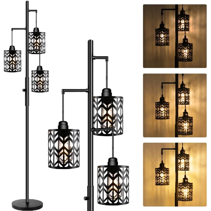 Victorian Style Floor Lamp for Traditional and Elegant InteriorsVictorian Style Floor Lamp for Traditional and Elegant InteriorsDimmable Floor Lamp, Industrial Standing Floor lamp for Living Room, Tall Farmhouse Rustic lamp with 3 LED Bulbs, 68" - Black
