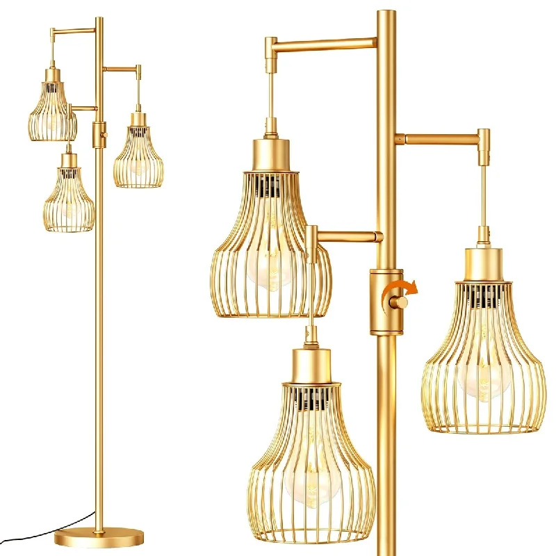  Way Switch Floor Lamp for Multiple Light Intensity Levels Way Switch Floor Lamp for Multiple Light Intensity LevelsDimmable Floor Lamp with Cage Shade - 70", Gold, 3 LED Bulbs, Dimmer Switch, Easy Assembly - Gold