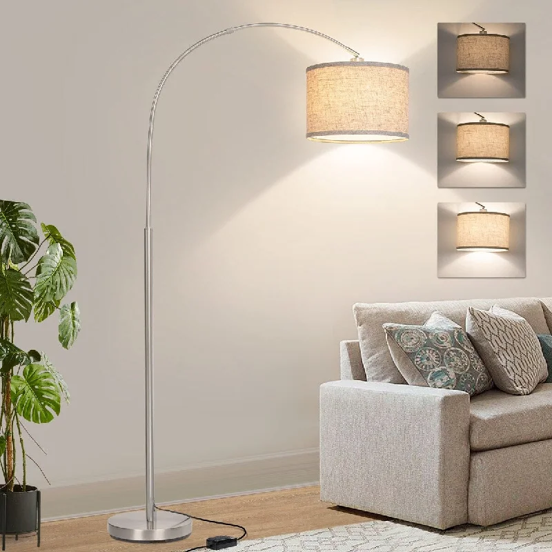 Dimmable Floor Lamp for Adjustable Lighting AmbianceDimmable Floor Lamp for Adjustable Lighting AmbianceFloor Lamp Dimmable Arc Floor Lamp with Adjustable Head, Silver Finish Modern Floor Lamp, Over Couch Tall Standing Hanging Light