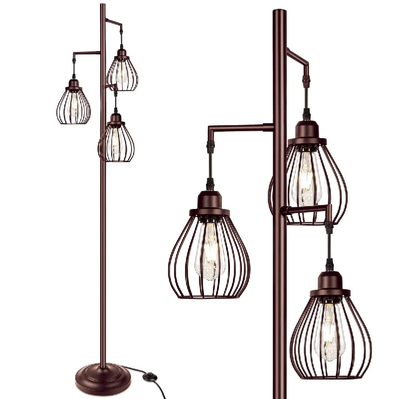 Victorian Style Floor Lamp for Traditional and Elegant InteriorsVictorian Style Floor Lamp for Traditional and Elegant InteriorsFloor Lamp for Living Room, Brown Floor Standing Lamp with 3 Elegant Teardrop Cage Heads & ST58 4W 2700K Edison LED Bulbs
