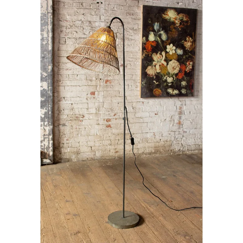 Rustic Farmhouse Style Floor Lamp for Cozy BedroomsRustic Farmhouse Style Floor Lamp for Cozy BedroomsFloor Lamp With Rattan Shade - 65.5-inch Tall
