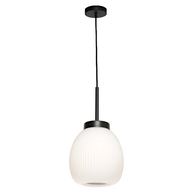 Industrial Style Ceiling Lights with Exposed Bulbs and Metal CagesIndustrial Style Ceiling Lights with Exposed Bulbs and Metal CagesGarman Black and Ribbed Opal Glass Modern Pendant