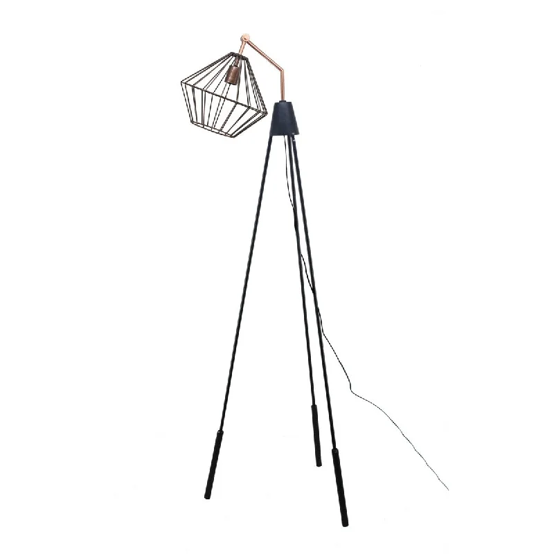 USB Charging Port Floor Lamp for Convenient Device ChargingUSB Charging Port Floor Lamp for Convenient Device ChargingHomeRoots 67" Black Tripod Floor Lamp With Black Solid Color Cage Shade - 12