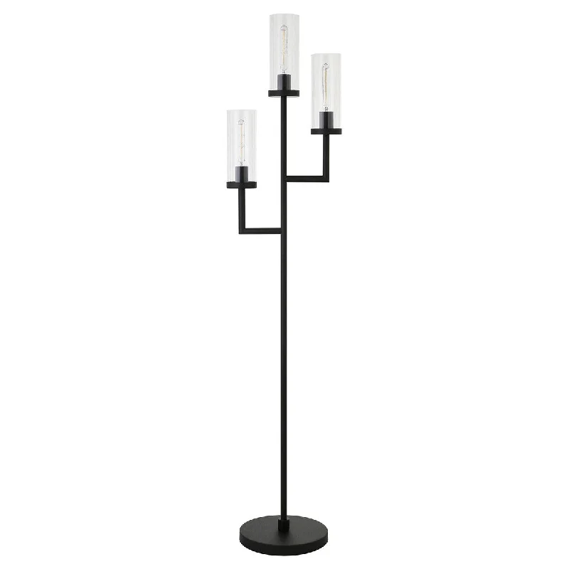  Way Switch Floor Lamp for Multiple Light Intensity Levels Way Switch Floor Lamp for Multiple Light Intensity LevelsHomeRoots 69" Black Three Light Torchiere Floor Lamp With Clear No Pattern Transparent Glass Drum Shade - 15