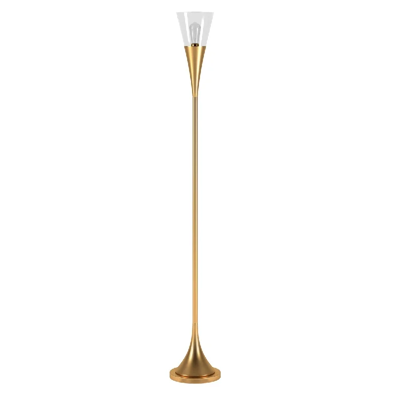 Adjustable Height Floor Lamp for Versatile Lighting NeedsAdjustable Height Floor Lamp for Versatile Lighting NeedsHomeRoots 71" Brass Torchiere Floor Lamp With Clear Transparent Glass Cone Shade - 10